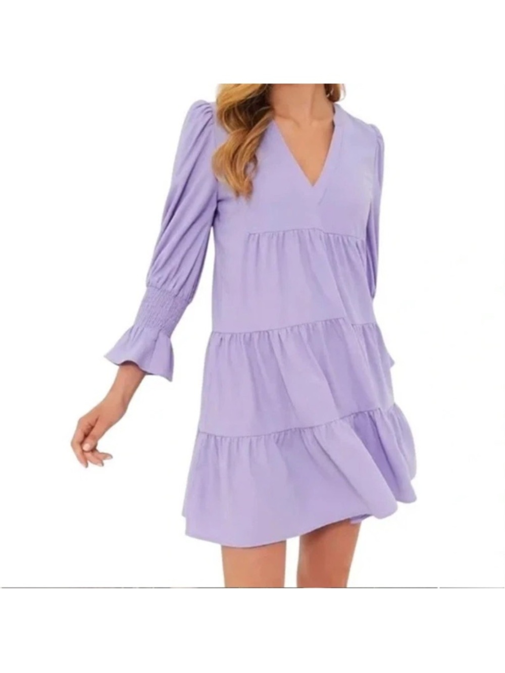 Pomander Place Lilac Tiered V-Neck Mini Dress